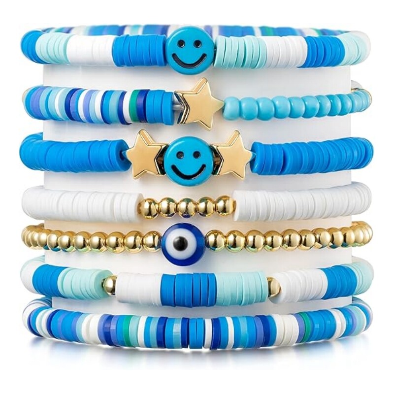 Cross-Border Best-Selling Product Soft Clay Smiling Devil's Eye Accessories Millet Beads Ccb Gold Beaded Friendship Elastic Bracelet
