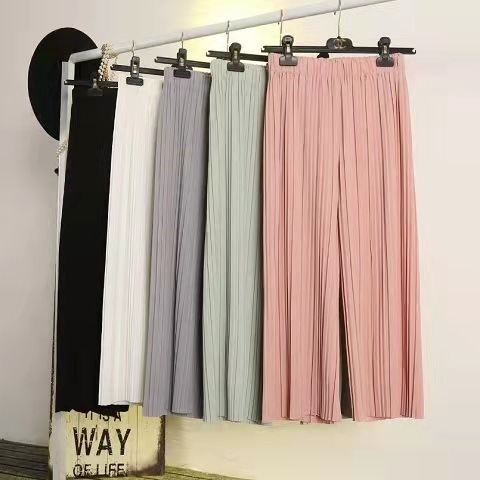 Women's Summer Chiffon Pleated Wide Leg Pants 9/10 Length High-Waisted Flowy Loose Skirt Suit New Fashion Plus Size Pants Slimming
