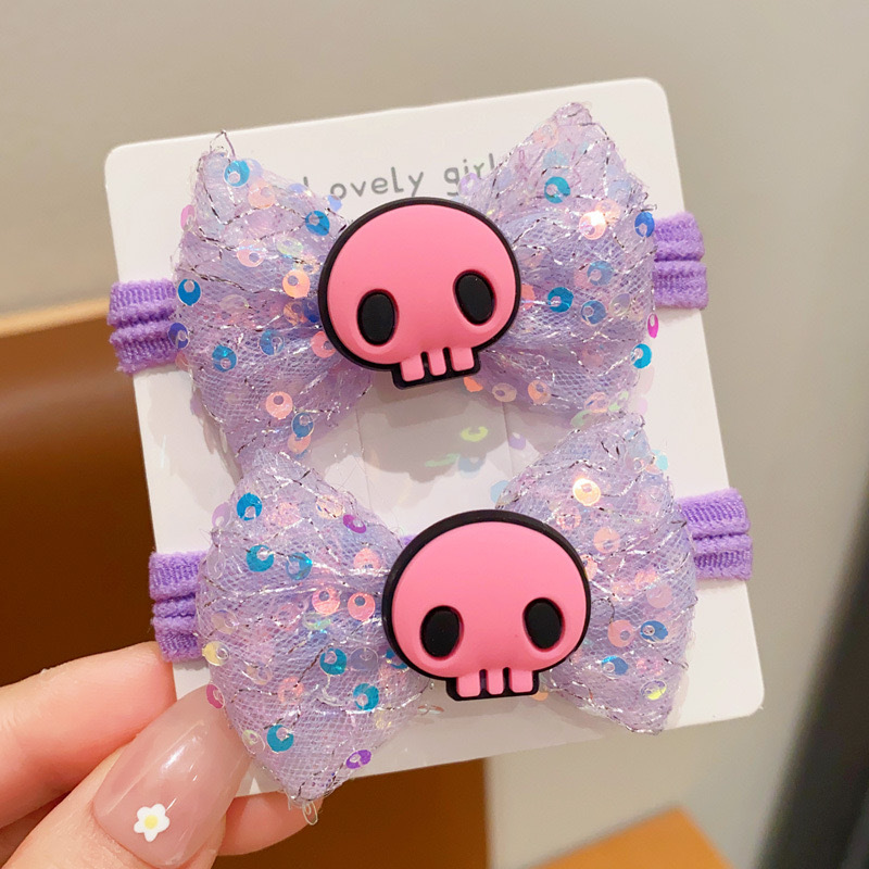 Anillo de toalla de color púrpura para niños de dibujos animados lindos bolas de cabeza de caballo cola de cabello corda de cabello de la niña arco elástico