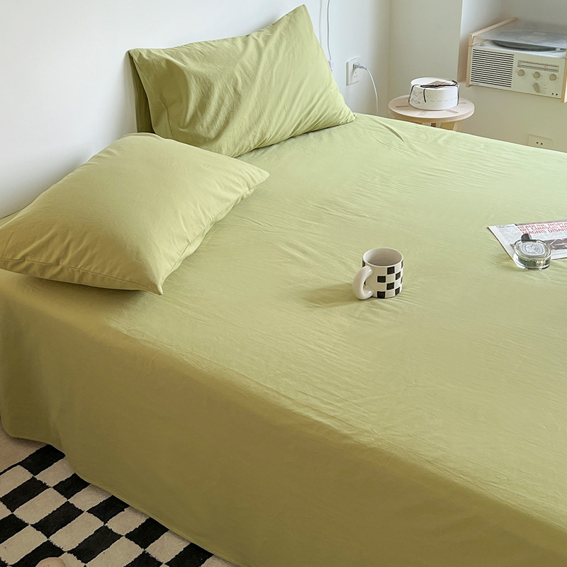 Sábanas de algodón lavado de color sólido de algodón pieza única 100 sábanas de algodón puro para dormir desnudas cama individual dormitorio individual doble traje de tres piezas 3