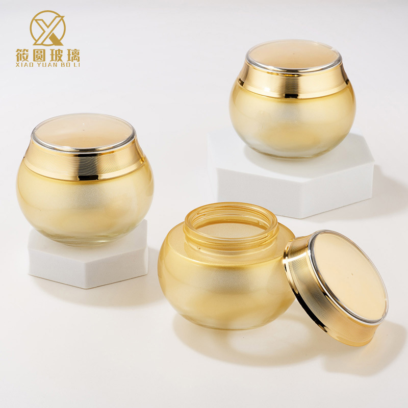 High-End Golden Pot Belly Bottle 200g Lady Cream Glass Bottle Cosmetics Sub-Bottle Sleep Mask Bottle Cream Bottle