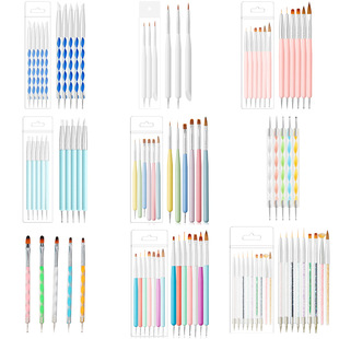 Cross-Border Wholesale Manicure Pen Set Manicure Double-Ended Dot Diamond Silicone Pen Dot Diamond Construction Pen Latte Art Painted Carving Pen