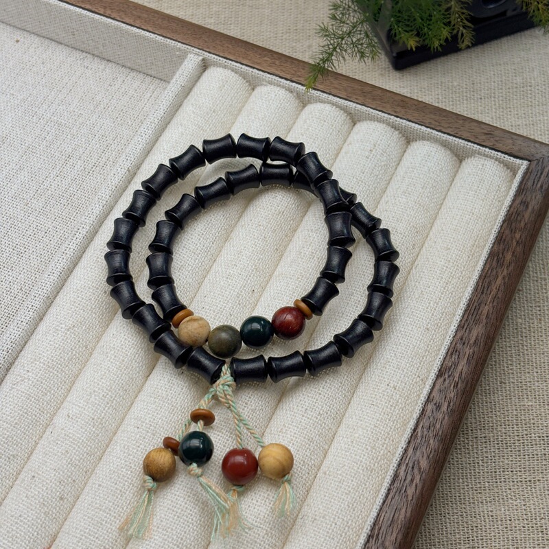 Ebony Bamboo Double Circle Bracelet, Rising Buddha Beads for Men and Women, DIY Rosary Beads, Sandalwood Bracelet Wholesale