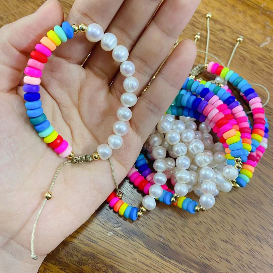 Geometric Pattern Women'S Gender Handmade Design 1 Piece Fashion Geometric Freshwater Pearl Soft Clay Handmade Bracelets