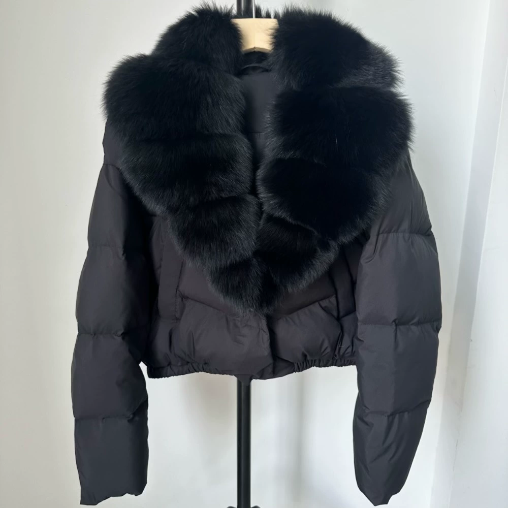 Пуховик Velvet Duck-Down зимний, короткий пуховик с крупным Faux-Fur воротником, размеры S–M