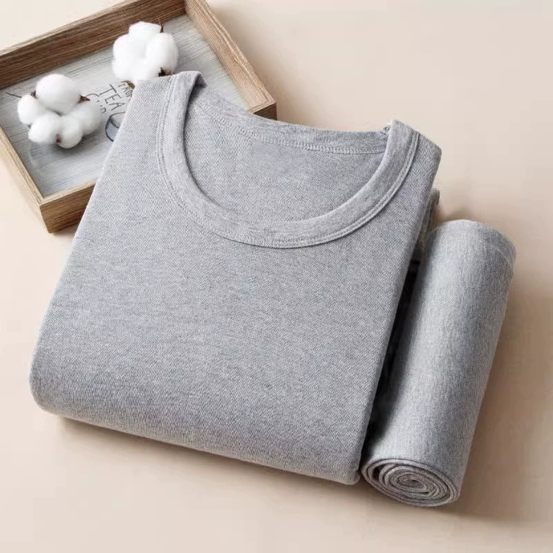 Мужская осенняя одежда из 100% чистого хлопка с круглым вырезом и длинные брюки с высокой талией, тонкий комплект базового термобелья со средней горловиной, оптовая продажа, дропшиппинг