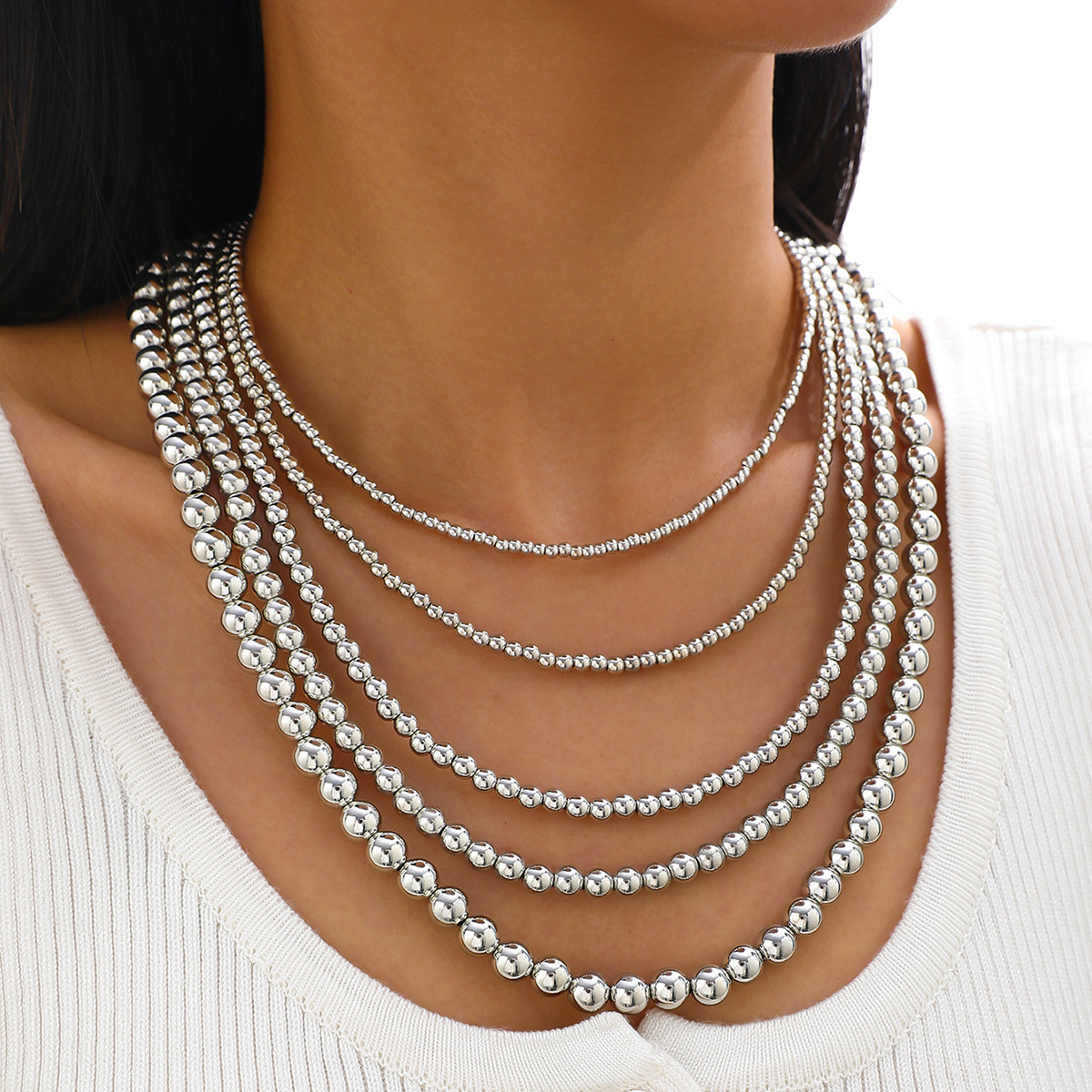 Collier ras-de-cou à perles rondes multicouches, style rétro simple, européen et américain, pour femme._voghion.com