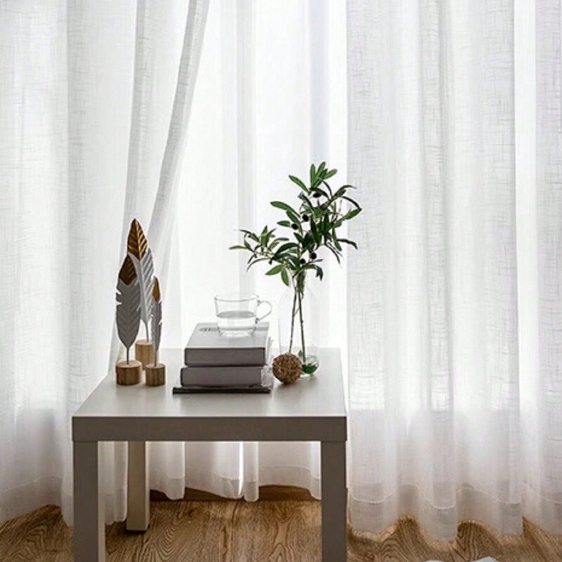 Scandinavian Decorative Cross-Border Gauze Curtain White Pure Color Cotton and Linen Living Room Bedroom Curtain Gauze Curtain Home Simple and Modern
