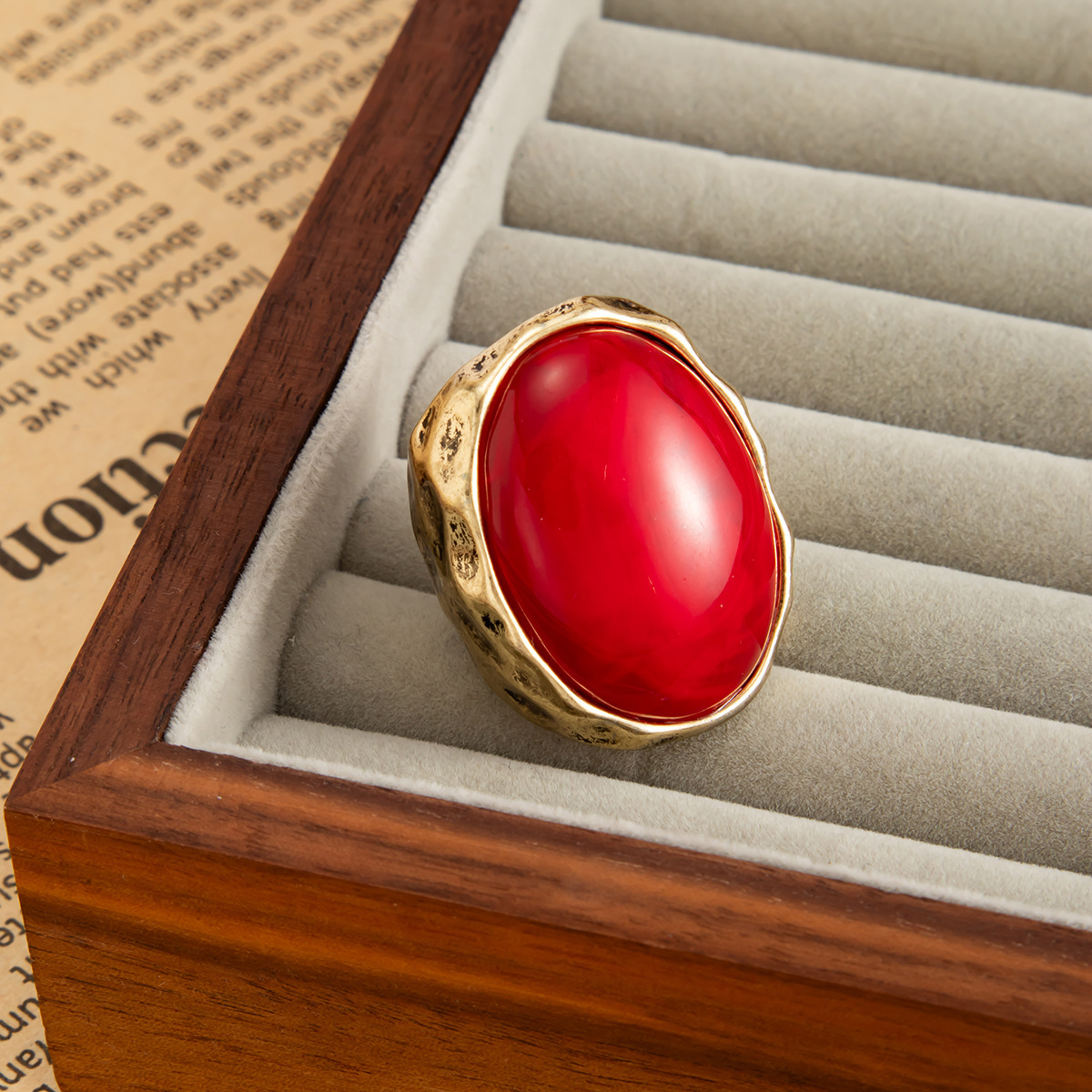 Vintage Oval Ruby Ring With Wide Hammered Palace Style Band_voghion.com