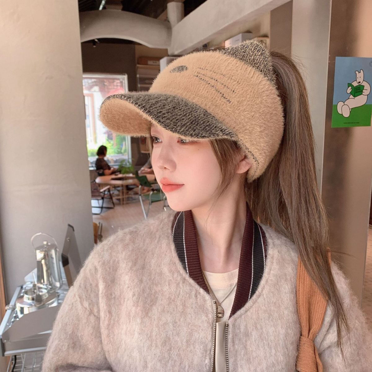 Gorra de béisbol para mujer Otoño e Invierno Nuevo estilo cara de aspecto pequeño engrosamiento cálido tapa superior vacía gorra de punto sombrero de lana estilo coreano todo partido