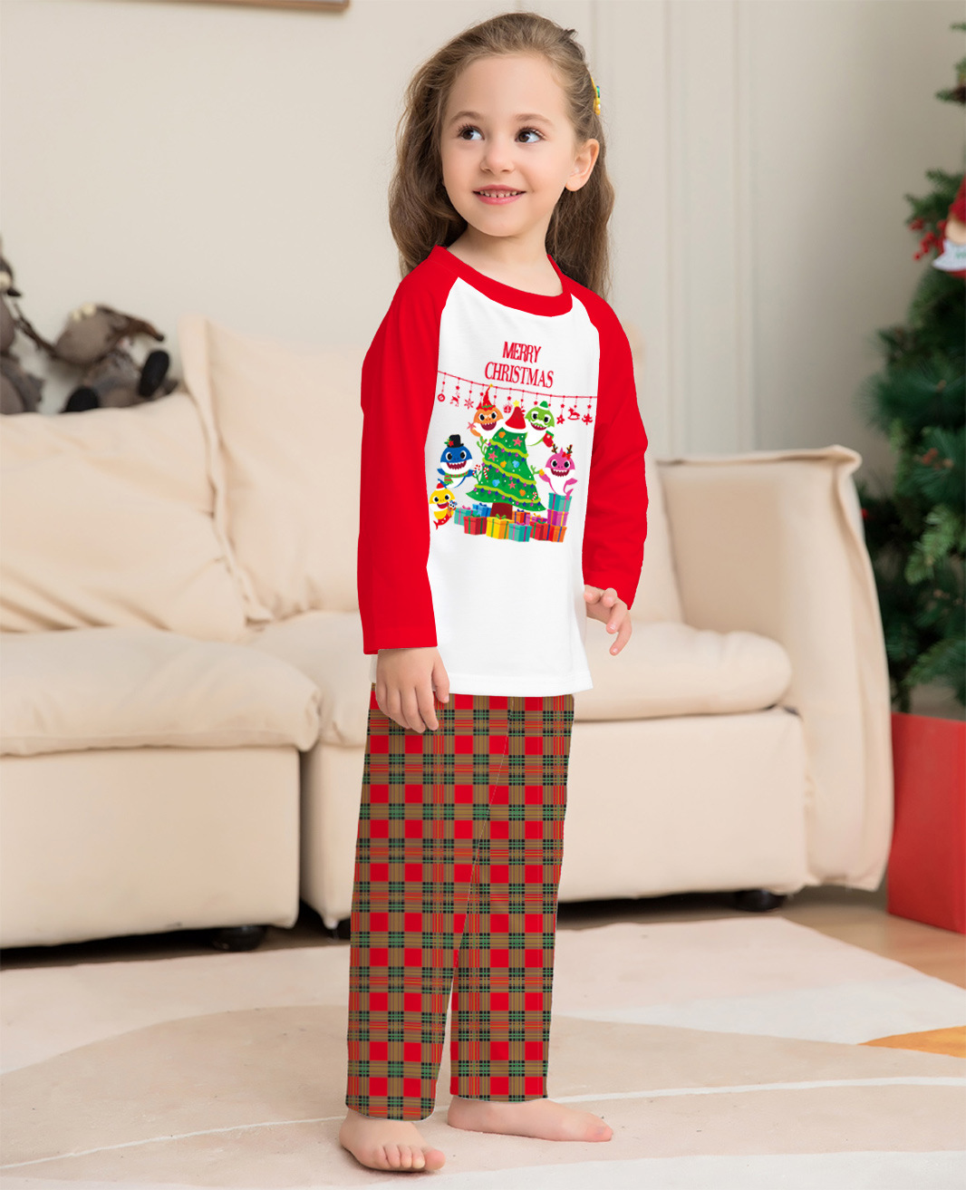 Round Neck Neckline Christmas Festival Family Look Cartoon Pant Co-ord Set T-shirt Two-Piece Sets