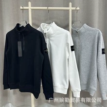 Трансграничный экспортный камень, однотонный полузастежка-молния с значком компаса, базовый пуловер, функциональная повседневная мужская и женская толстовка с воротником-стойкой