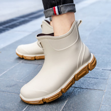 英伦潮流春秋涉水短靴卡其白男雨鞋防滑防水黑色经典胶鞋男士水靴