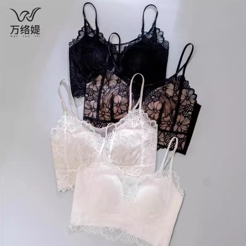 Wanluoti 9539 花柄レース美背中繊細な薄いカップ春夏シームレスメッシュ女性の小さな胸の下着黒綿|undefined