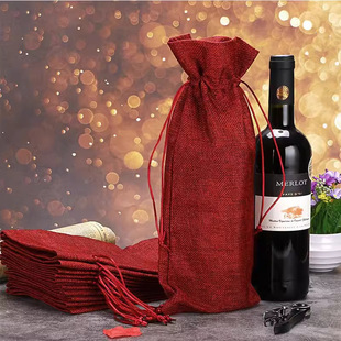Factory wholesale linen canvas drawstring bag red wine packaging bag shatterproof dustproof storage bag can add logo