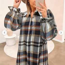 欧美外贸新款亚马逊爆品女式毛呢格子衬衫