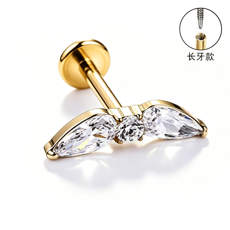 F136 Titanium Alloy Ear Studs, Carved Bone Studs, Long Tooth Style with Zirconia, Lip Studs, G23 Titanium Body Piercing Jewelry detail image 12