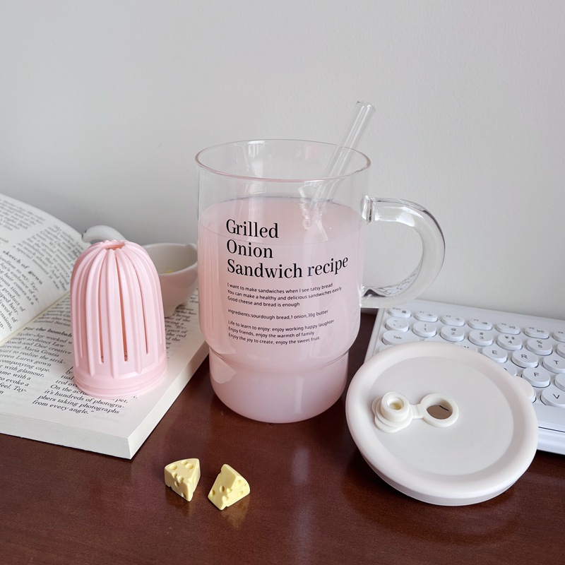 Taza de agua de vidrio de alto valor facial con cubierta de paja doméstica con letras de paja taza de paja de alto silicio taza resistente al calor estudiantes