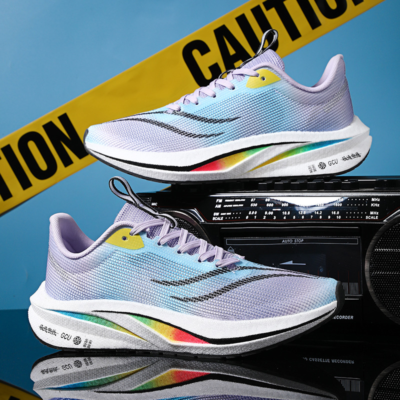 2026 hombres y mujeres zapatos de carreras de carbono luminoso nocturna palomitas de maíz suela amortiguación transpirable primavera y verano baja malla zapatos deportivos para trotar