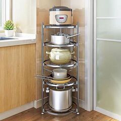 台所多機能ステンレス円形鍋蓋炊飯器フライパン鍋整理置物収納棚