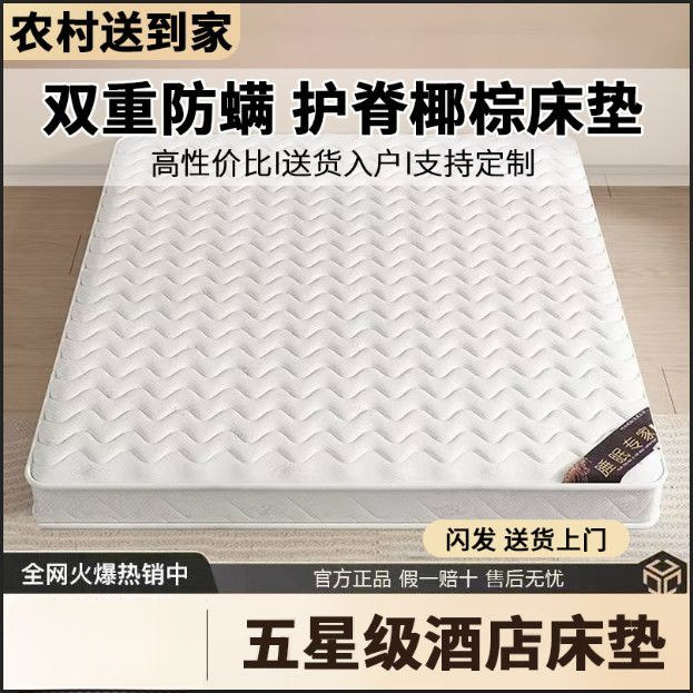 Natural Coconut Palm Mattress Zero Glue Double 1.8m Spine Protection Latex Mattress Rental Room Single Kidsren's Mattress