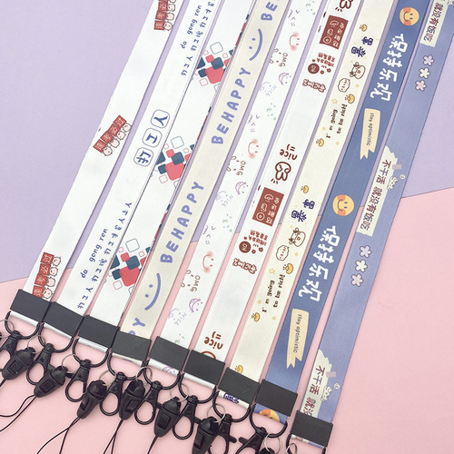 Wholesale mobile phone lanyard text ins fabric hanging neck rope long U disk chain pendant card holder exhibition lanyard thickened