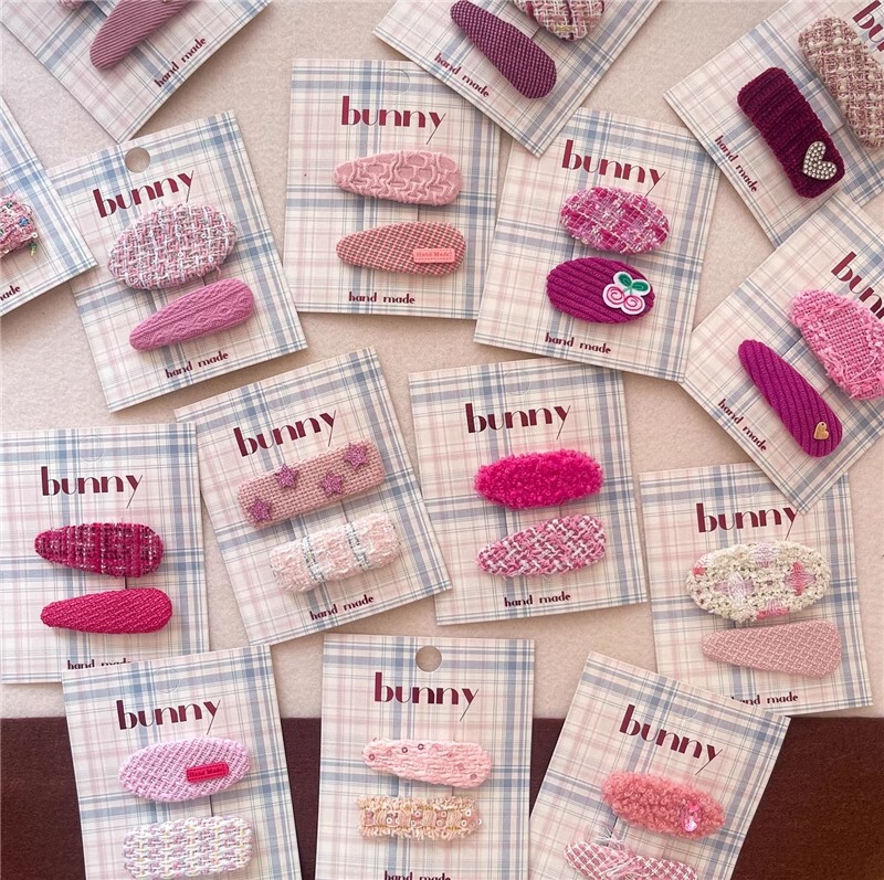 Korean Style Pink 2025 Style Children's Fabric Geometric Knitted Girl's Broken Hair Side Bangs Clip Plaid Hairpin Headwear