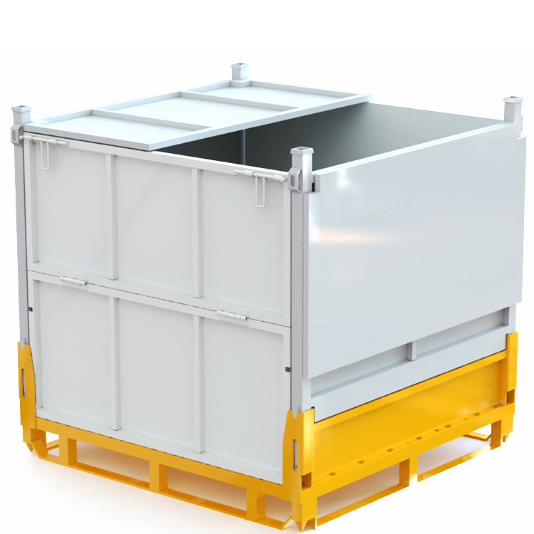 带盖折叠金属周转箱厂家批发折叠式汽车零件包装箱