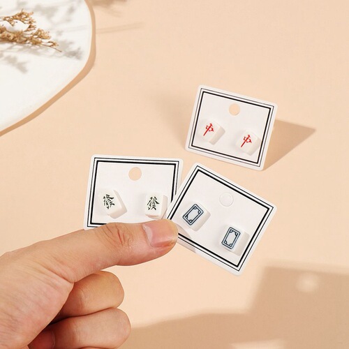 Ceramic jewelry new product mahjong earrings student girl ear jewelry ear piercing original simple simple internet celebrity live broadcast supply small and fresh