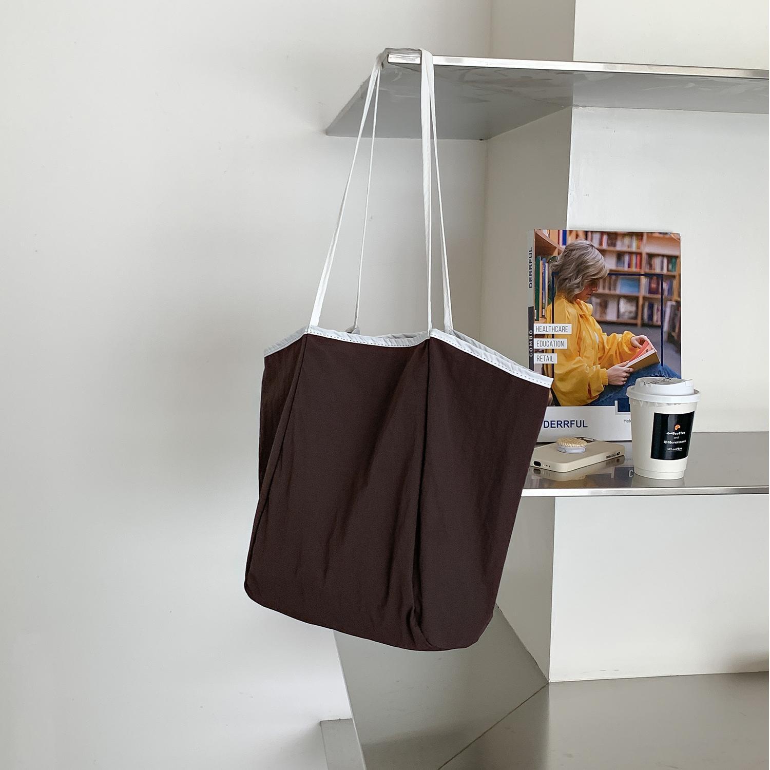 Korean Style Casual Large Capacity Tote Bag For Women, Daily Commute & College Student Nylon Shoulder Bag New Arrival - Thumbnail 8