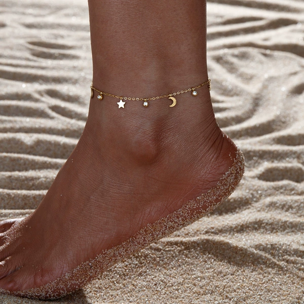 2 stars 2 moon 3 diamond anklet (gold)