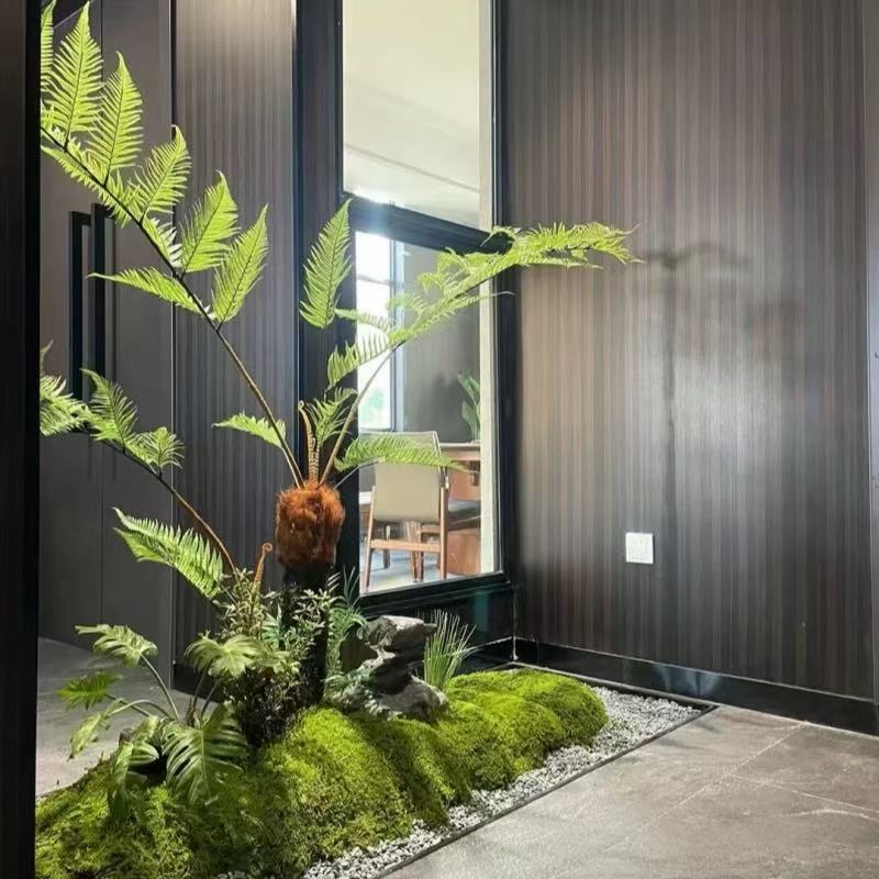 模擬緑の植物、ゴールデンシルクヘッドシダ、鉢植え、中国風の芸術的インスピレーション、リビングルーム、偽の緑の植物、装飾、造園、禅の装飾品|undefined