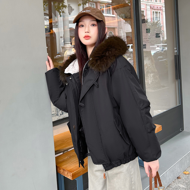 Coreano retro cuello con capuchón abrigo de algodón de mujer invierno 2025 nuevo buey corno grueso abrigo de algodón cálido image 6