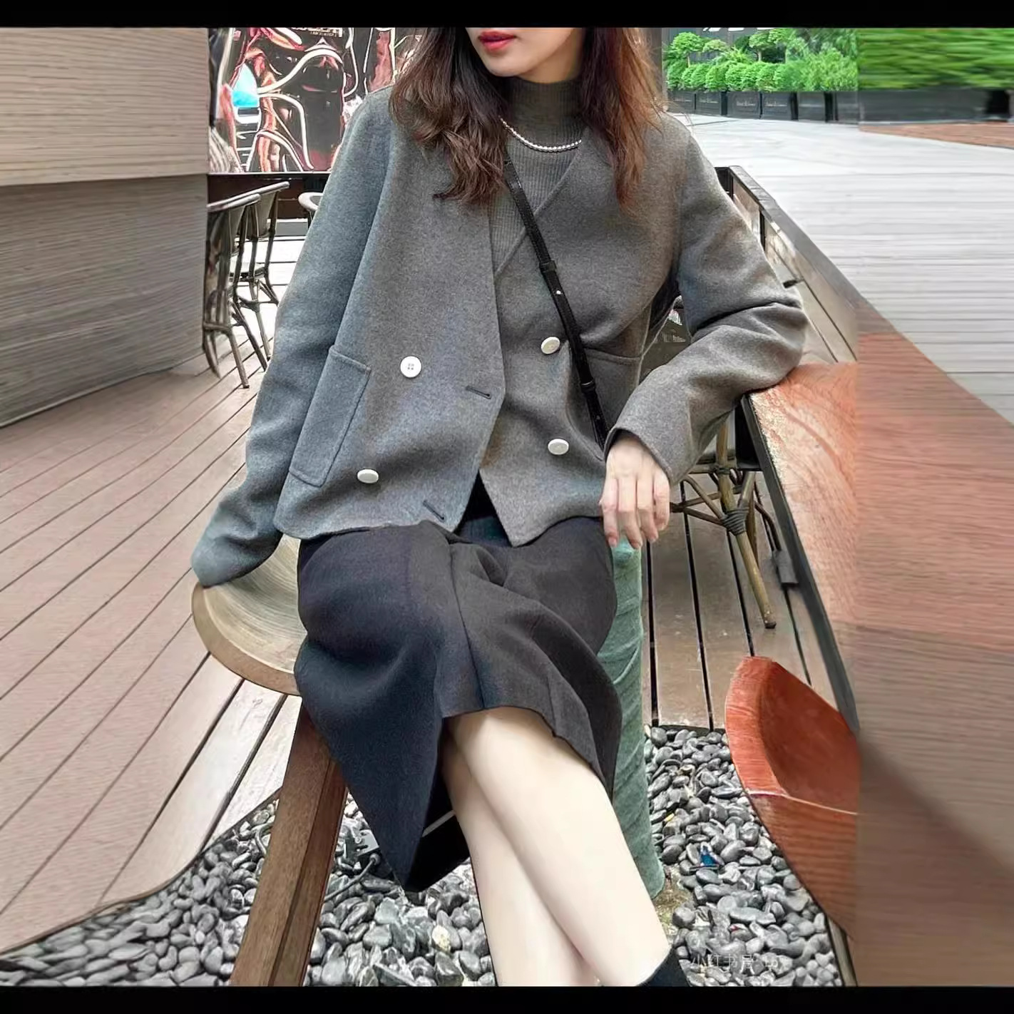 (2개) 대외 무역 오리지널 주문 가을과 겨울 새로운 여성 Z WO 양모 양면 울 V-NECK 더블 브레스트 쇼트 코트 캐주얼 재킷