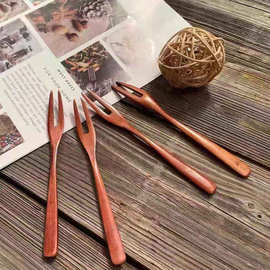 日式荷木简约叉子时尚长柄搅拌叉家用蛋糕叉水果叉甜品叉厂家现货