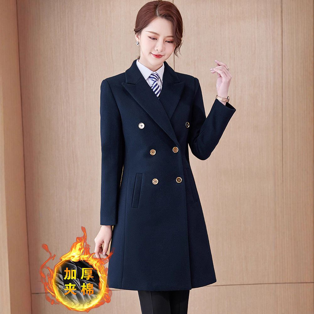 Bank Workwear Mid-Length Quilted Thickeneded Woolen Suit Jacket Women's Winter Hotel Front Desk Reception Workwear