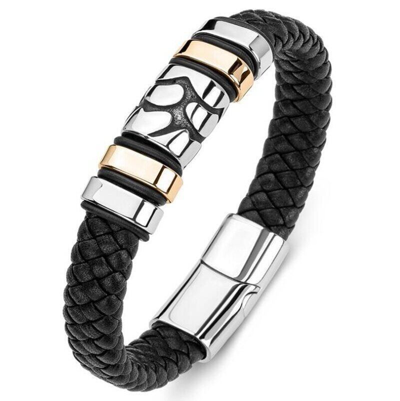Alloy Pendant Material Hip-Hop Retro Geometric Pu Leather Alloy Plating Men's Bracelets Men Cuff & Bangle