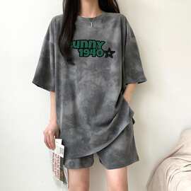 clothing网红短袖短裤韩休闲两件套运动服套装女夏季圆领韩版宽松