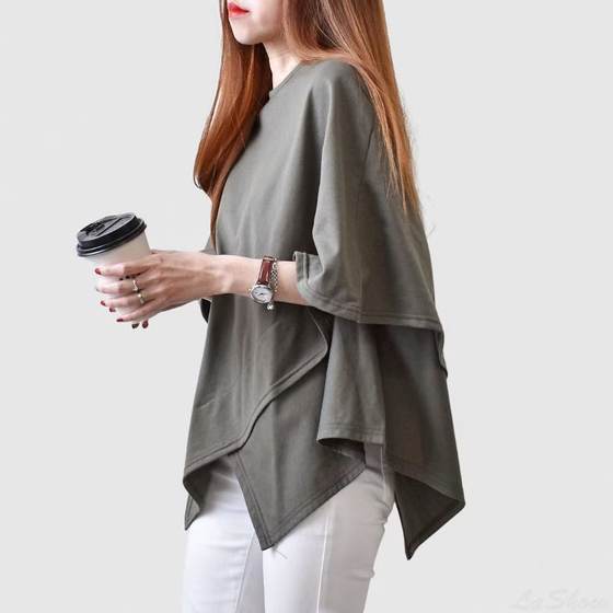 6535 Cotton Simple All-match Fashion New Arrival Niche Korean Style Cut-out Design Front Cross Irregular Shape Top