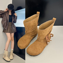 大码设计感复古平底短筒靴女2025秋季新款百搭配裙子套筒勃肯靴子