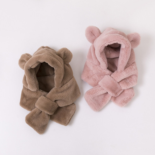 Baby bear winter warm ear protection hat simple boy and girl scarf hat one-piece hat plush hat baby hat