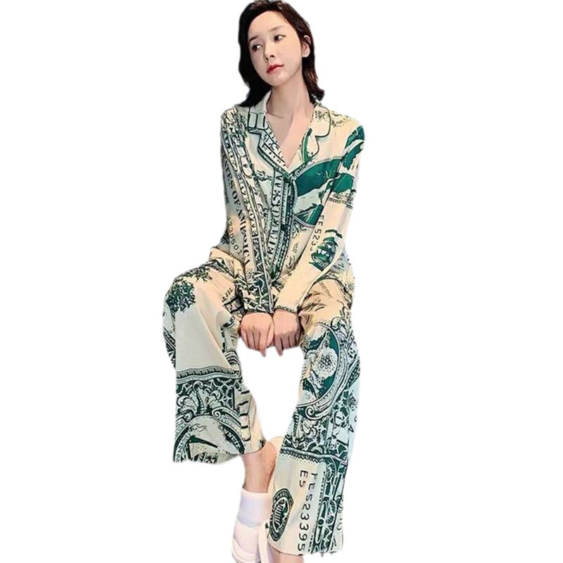 Pijamas de seda de hielo de alta calidad para mujeres primavera y otoño manga larga delgada en línea celebridad verano suelta ropa exterior para mujeres traje de verano