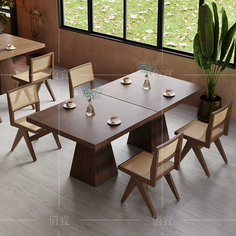 Обеденный стол из массива скандинавского дерева, домашний промышленный стиль, небольшой квадратный стол, журнальный столик, коммерческий обеденный стол и стулья, деревянный стол