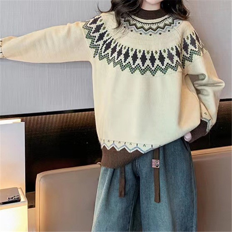 New Sweater Women Wish Hot Sale Round Neck Color Matching Loose Fashion Pullover Knitted Sweater 40 Undefined