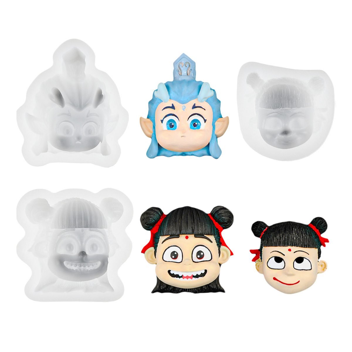 Molde de silicona con forma de Nezha Ao Bing de dibujos animados, descompresión, pellizcar, pintura al fuego, molde de cera de gelatina, molde de helado para niños