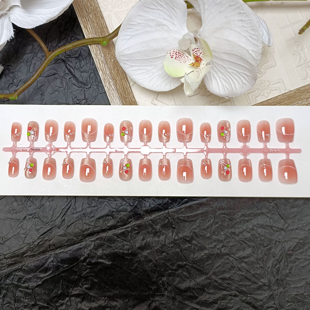 Esmalte corto de diamantes coloridos en 3D 30 piezas de armadura prefabricada francesa parche de uñas de uñas hecho a mano ojo de gato image 5