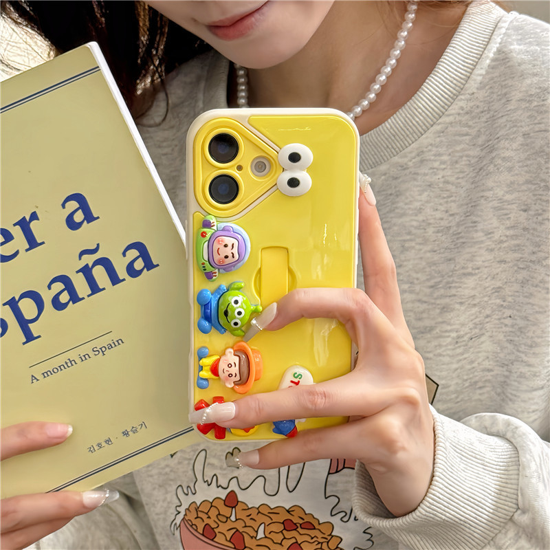 Hebilla de anillo de animal tridimensional de dibujos animados para iPhone 15 Apple 16ProMax funda para teléfono móvil Huawei Mate70 hembra