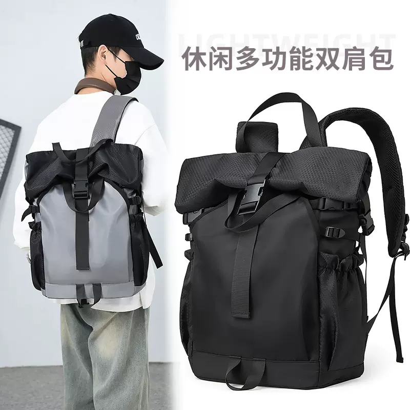 跨境亚马逊欧洲休闲卷口卷盖背包大学生旅行大容量背包