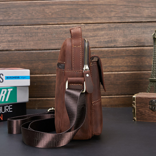 Crazy Horse first-layer cowhide men's cross-body bag cross-border European and American outdoor leisure business multi-functional shoulder bag trend