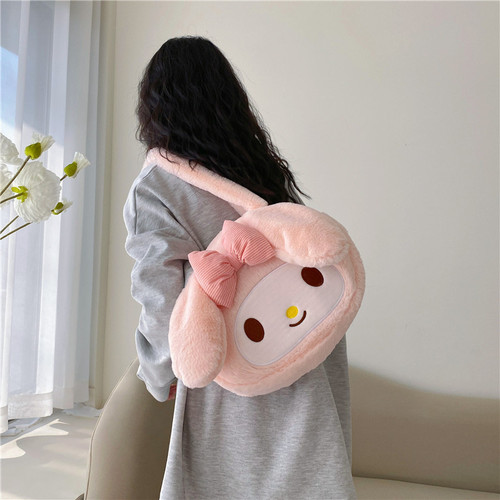 Super cute and sweet plush bag  new shoulder rabbit bag cartoon large capacity furry handbag